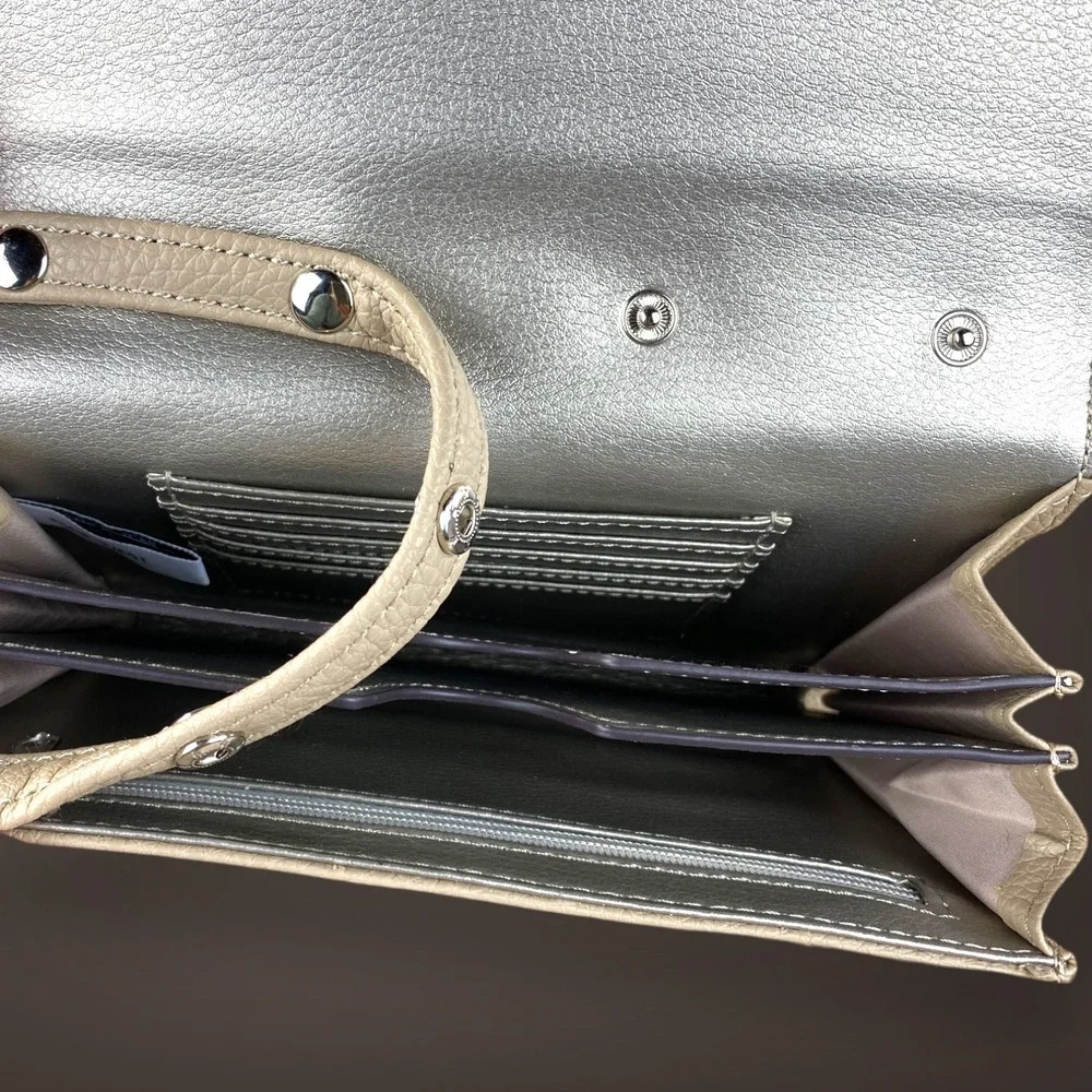 Nine West Crossbody Wallet Clutch Taupe Faux Pebble Leather Organizer‎ Bag
